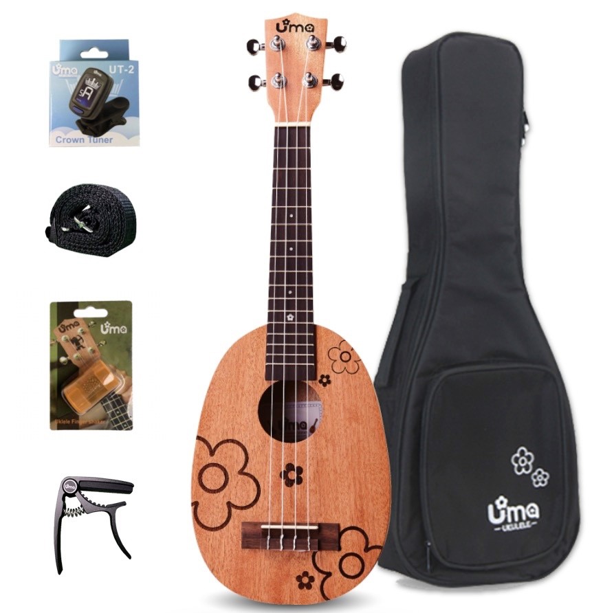 Uma Ukulele UKFL-03SCP Concert Pineapple, Solid Top, Tuner, Strap, Shaker, Capo