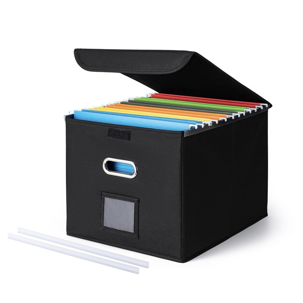 File Organizer Box with Lid, Large Hanging File Folder Organizer with Plastic...