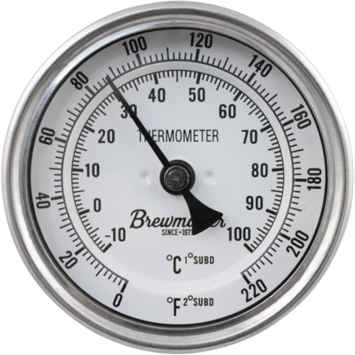 1/2" MPT Dial Thermometer for Kettles - 3 in. Face - Brewing - Distilling