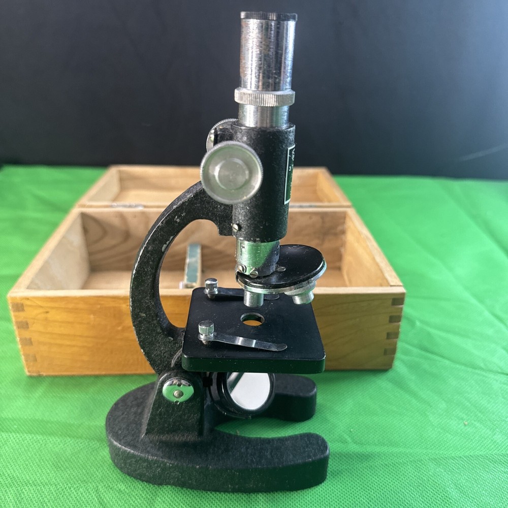 VINTAGE Toc Optics Student Microscope, In Wooden Box.