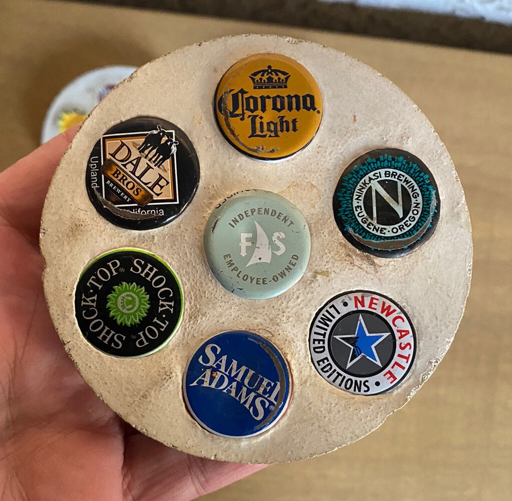 4pcs - Handmade Beer Cap Coasters Corked Back 3-7/8in D Various Makers