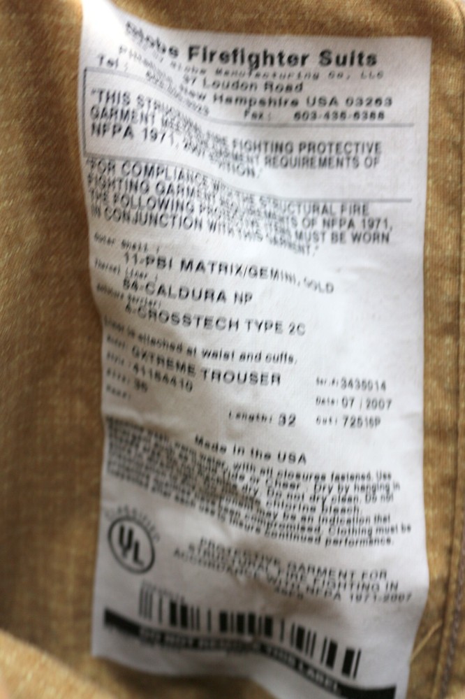 GLOBE GXTREME Firefighter BUNKER TROUSER PANTS DCFD 36x32 (retired) #3-1279