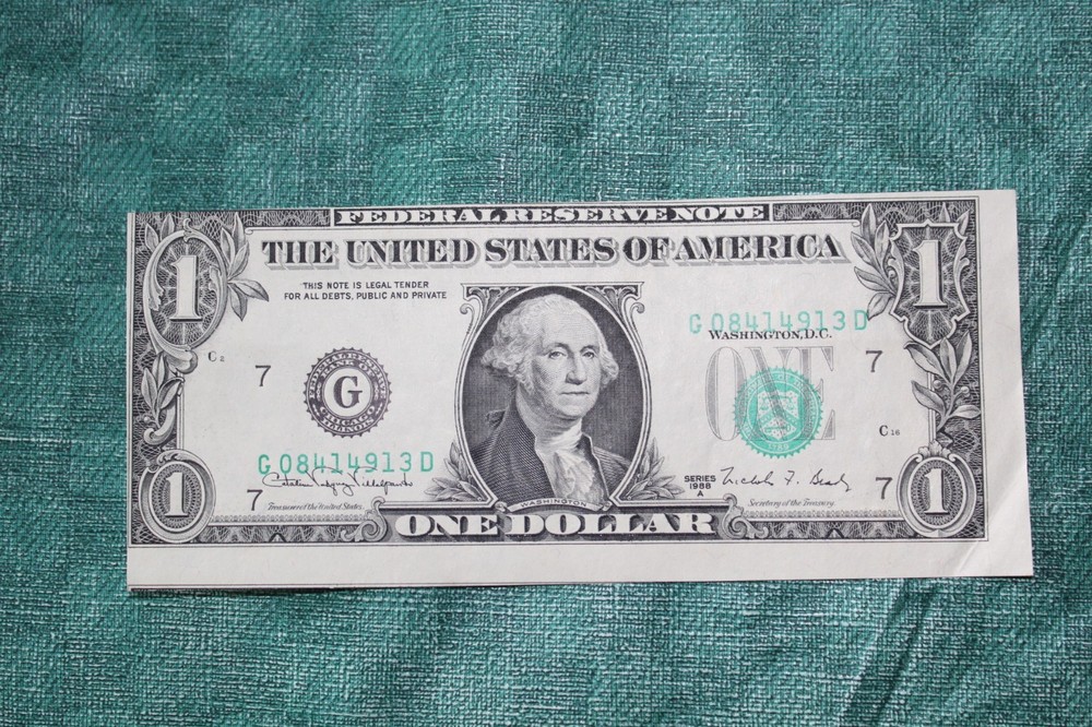 1988 A $1 Federal Reserve Note Misaligned Printing & Cutting Error, Uncirculated