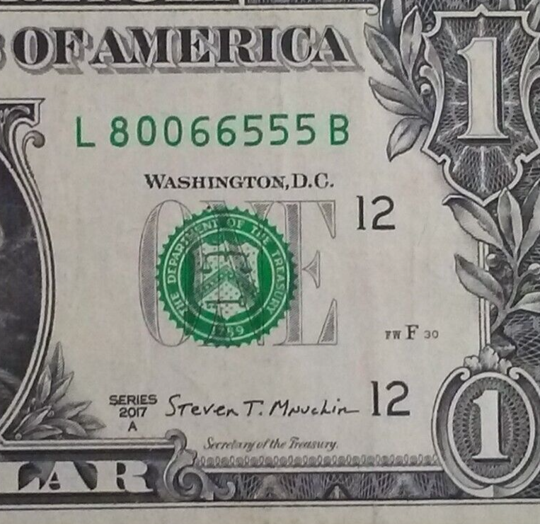 3 Three consecutive Pairs L District B Run FW Print 2017A Series One Dollar