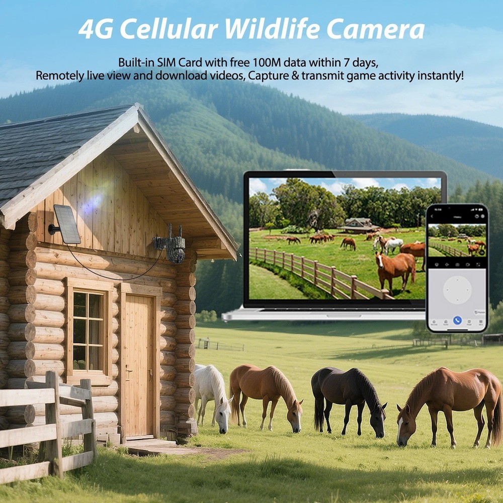 4G LTE Cellular Solar Trail Camera Auto Tracking Live View 2.5K Security Camera