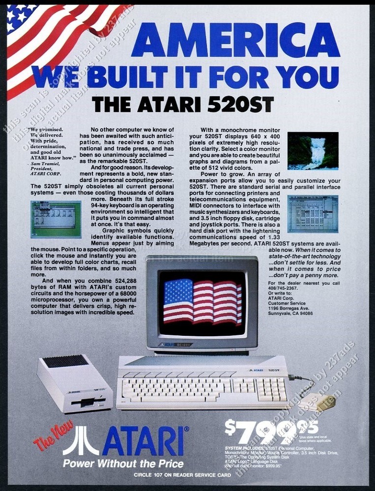 1985 Atari 520ST computer photo vintage print ad