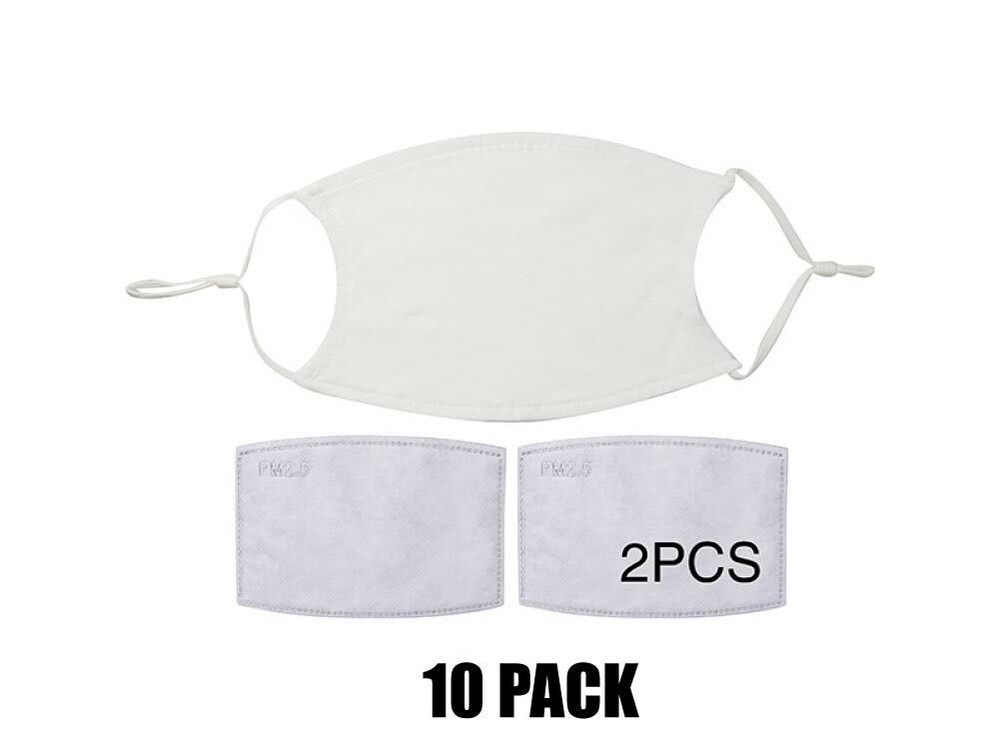 100 Pack - Sublimation Face Mask with 2  PM2.5 Filters Each