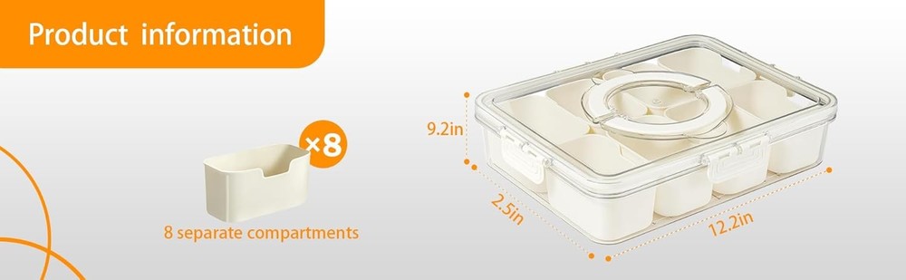 Container Meal Prep Divided Portion Serving Platters and Trays with Lid Handle
