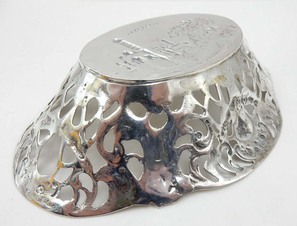 VINTAGE HAZORFIM JUDAIC 800 SOLID SILVER PIERCED BOWL JERUSALEM, 94.9 GRAMS