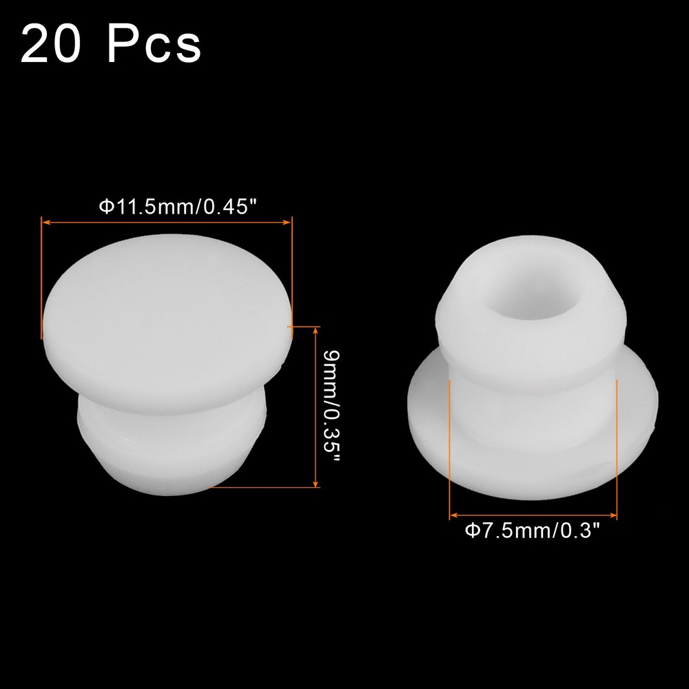 Silicone Hole Plugs Flush Type Panel Round Hole Plugs 7.5mm Diameter 20pcs