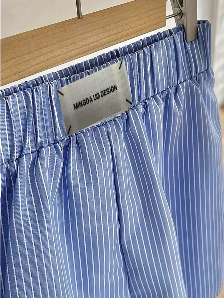 Two-Piece Pinstripe Lounge Set - Blue & White
