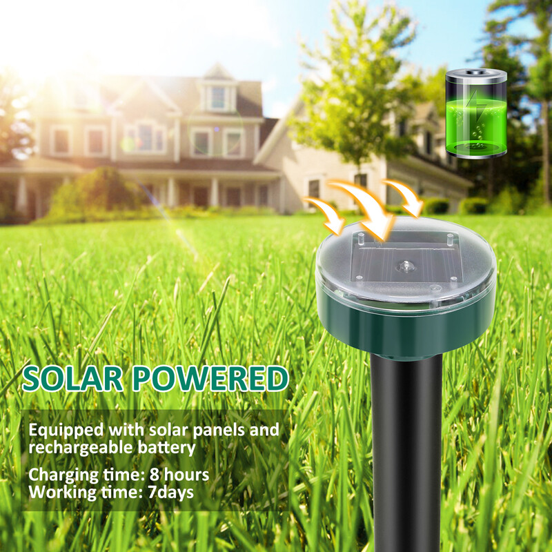 Solar Ultrasonic Animal Repeller Outdoor Mole Gopher Pest Control Spike W/ Light
