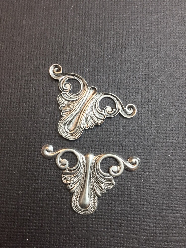26064 3 Pc Matte Silver Oxidized Victorian Brass Jewelry Finding