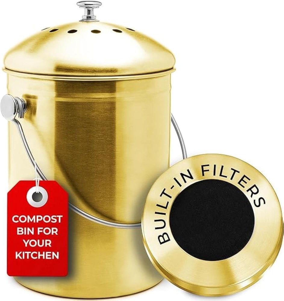Countertop Compost Bin Kitchen 1.3 Gallon Odorless Composting Bin W/ Carbon