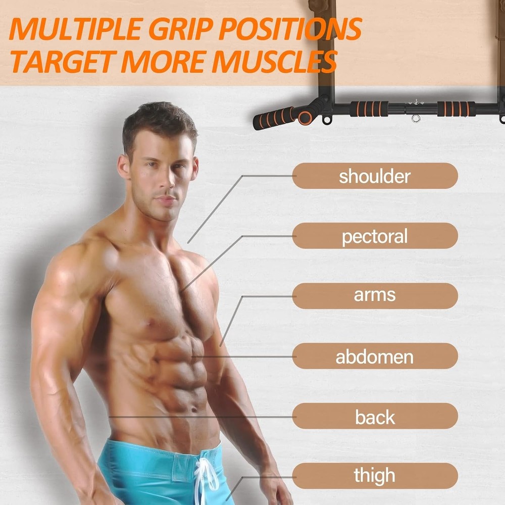 BESTHLS Wall Mounted Pull Up Bar and Dip Station, Heavy Duty Wall Mount Pull-up