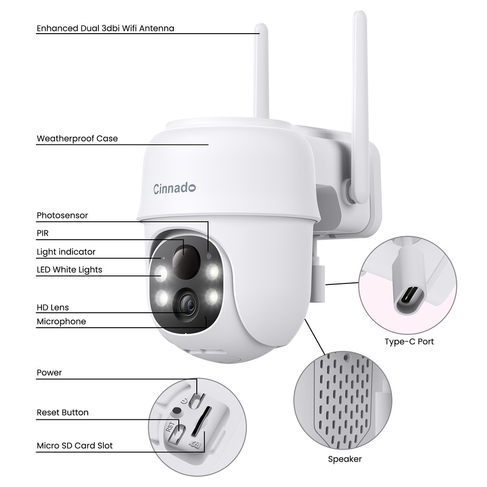 4Pack 2K Wireless Security Camera Solar Panel Color Night Vision 3MP Outdoor Cam