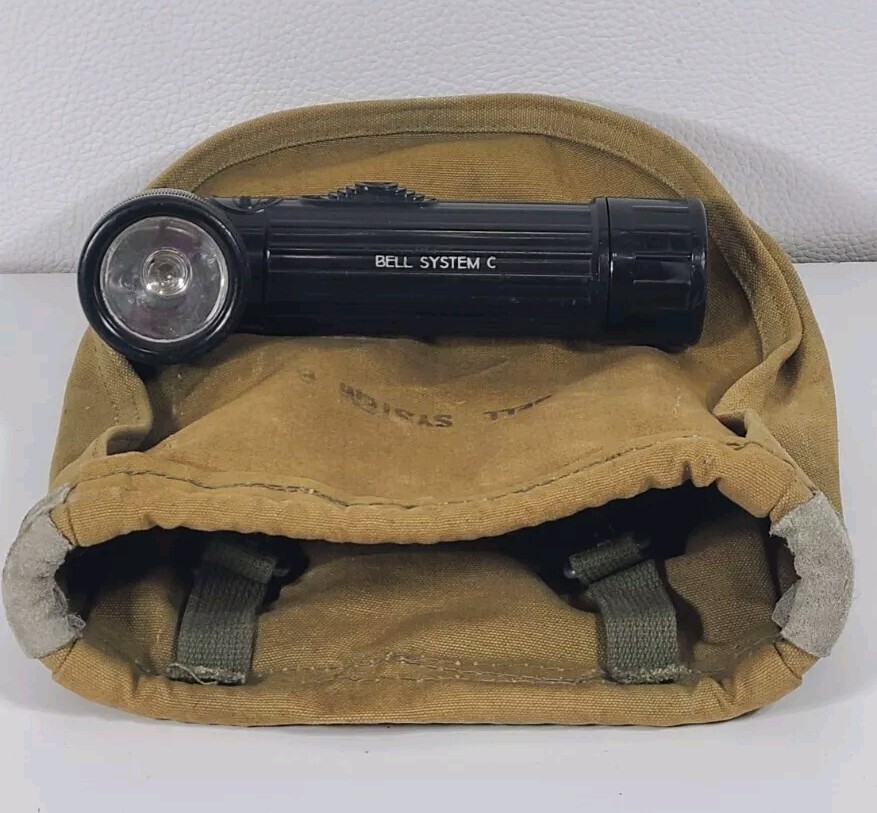 Bell System C Bright Star Flashlight Black 7" & Leather Canvas Lineman Tool Bag
