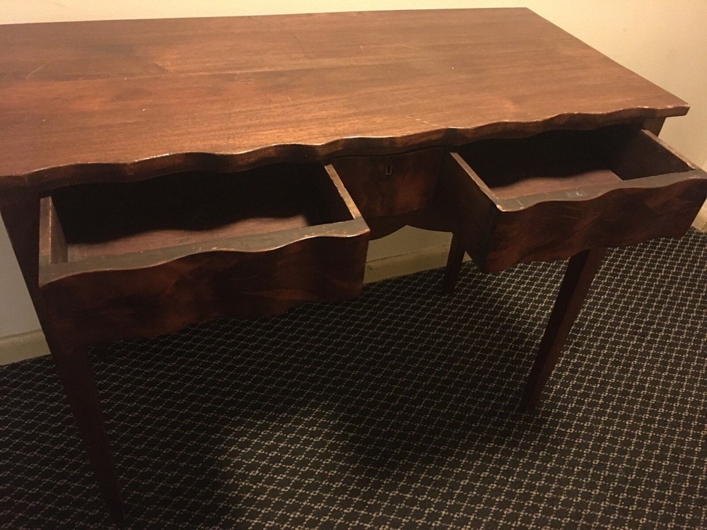 Antique burled curved console/desk