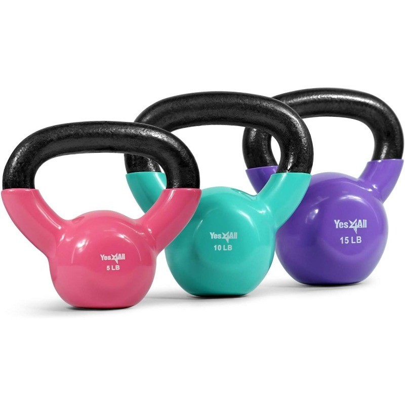 Kettlebell Vinyl Coated Kettlebell Cast Iron Sets with Stable Flat Bottom