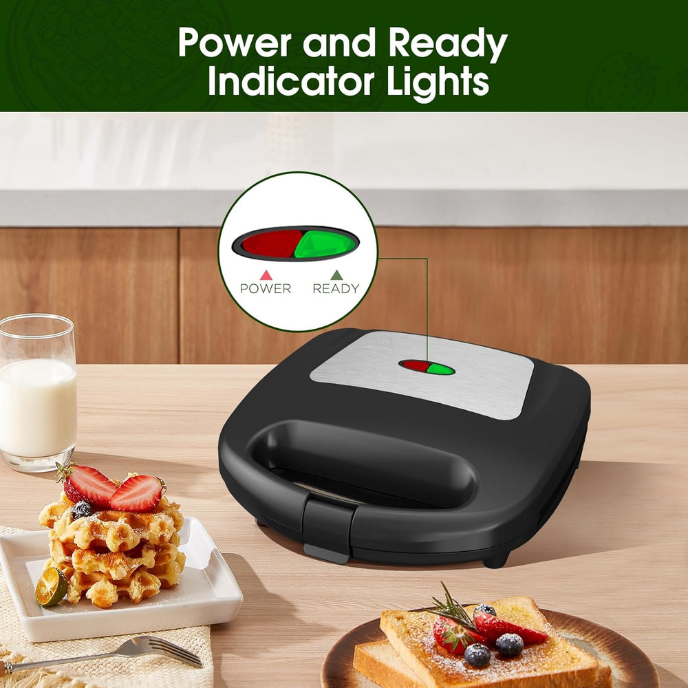 Mini Waffle Maker Kids Make Bite-Sized 8 2" Tiny Waffles Great Breakfast Snacks