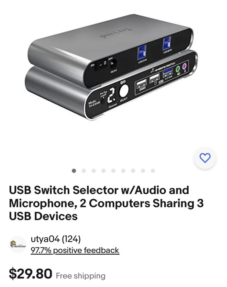 USB Switch Selector w/Audio and Microphone, 2 Computers Sharing 3 USB Devices