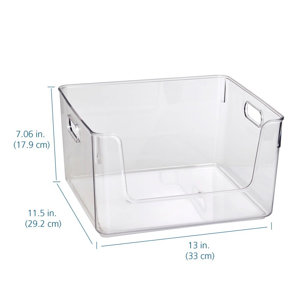 Clear Glossy Plastic Open Front Organizer Bin, Single Size Storage Container,