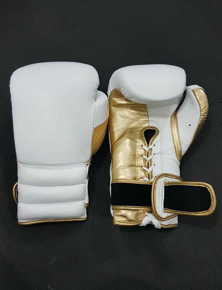 Customize White Leather Boxing Gloves Printing Any Logo Name
