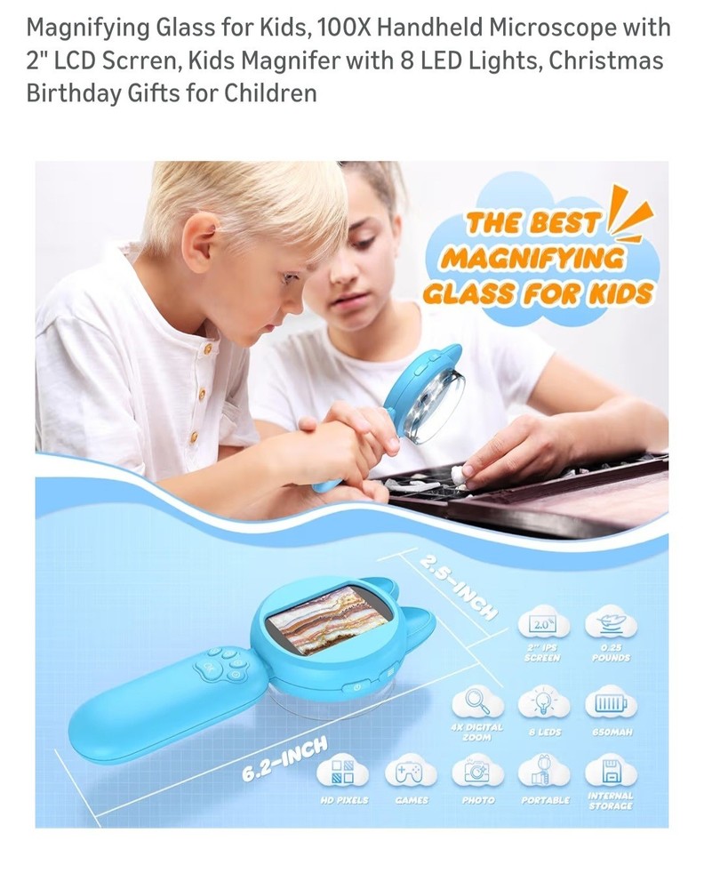 Microscope for Kids - Portable Handheld Magnifying Glass Digital Microscope4546