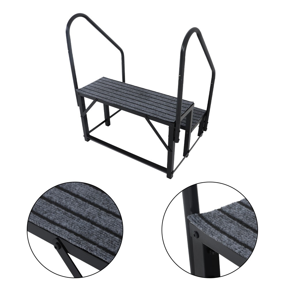 For 2 Step RV Steps with 2 Handrails w/Step Mat 660 lbs Load Capacity