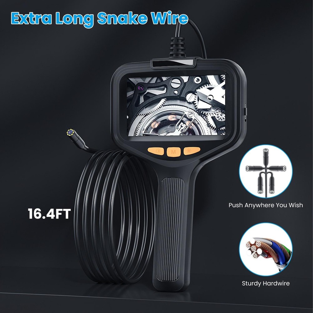 4.3" Inspection Camera w/ Light Articulating Borescope Endoscope w/ 16.4FT Wire