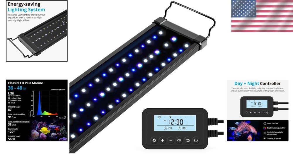36W Saltwater Aquarium LED Reef Light with Programmable Timer and Color Control