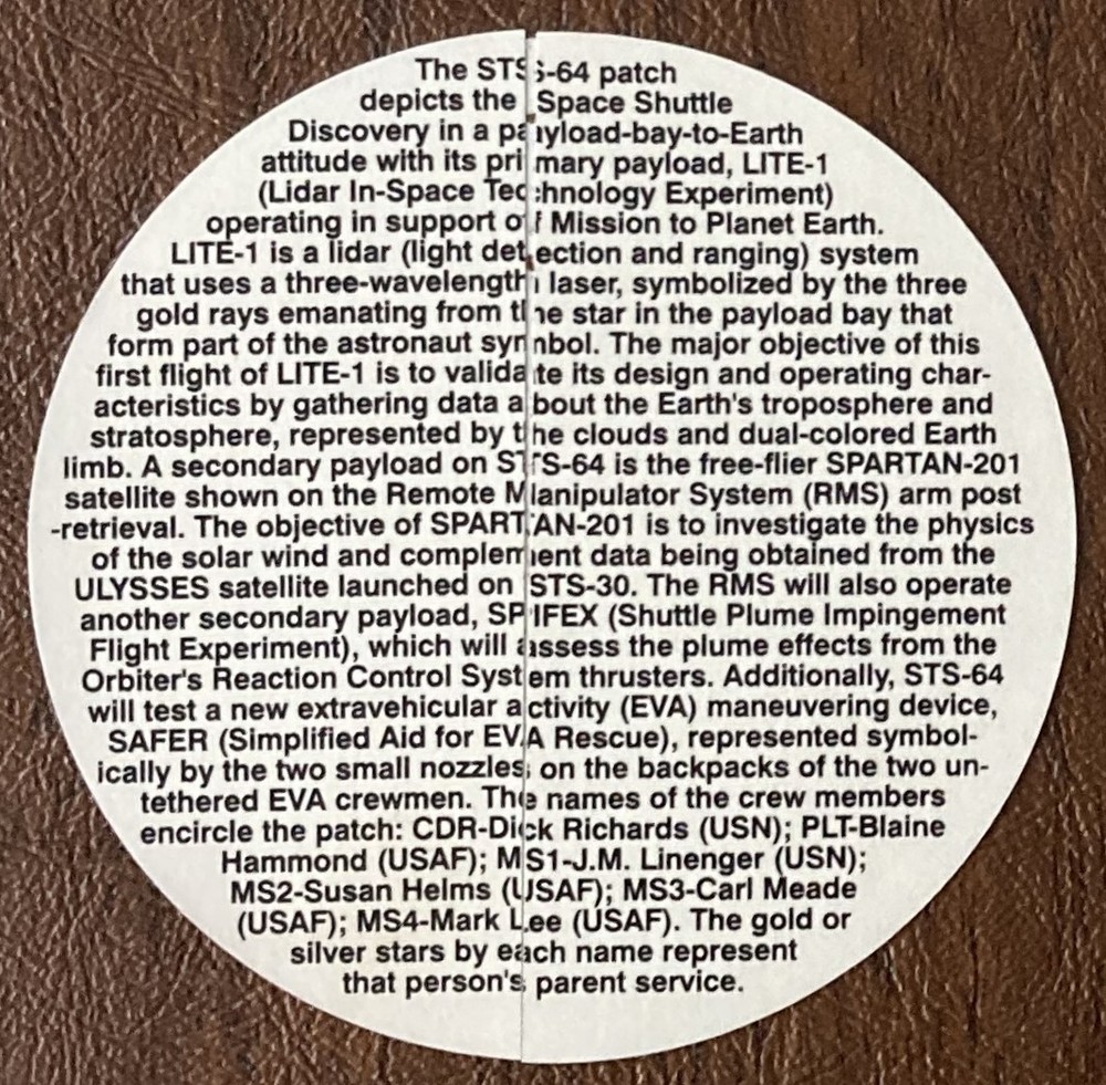 1994 NASA Space Shuttle STS-64 Mission Sticker Multiple science experiments