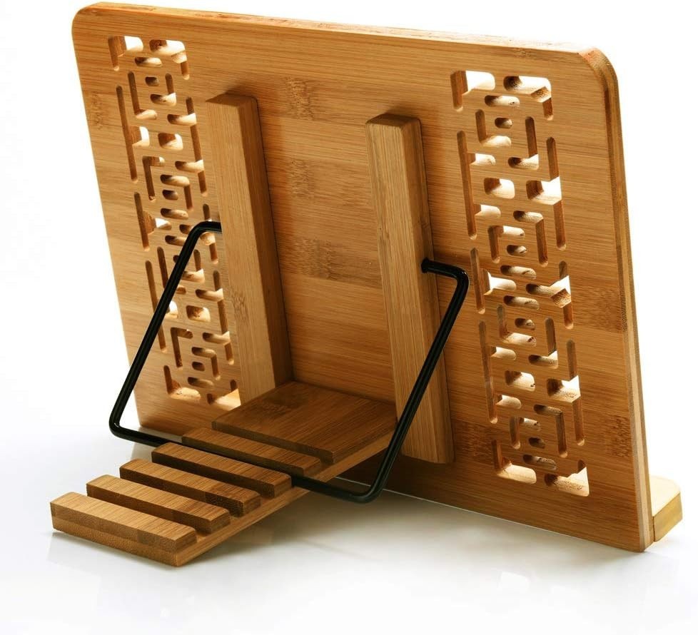 Large Adjustable Bamboo Book Stand for Hands-Free Reading - Modern Design