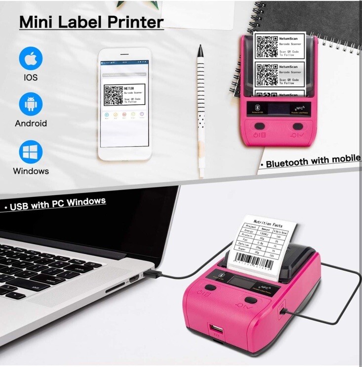 NetumScan Label Maker Bluetooth Thermal Label Printer Android & IOS NEW/OB