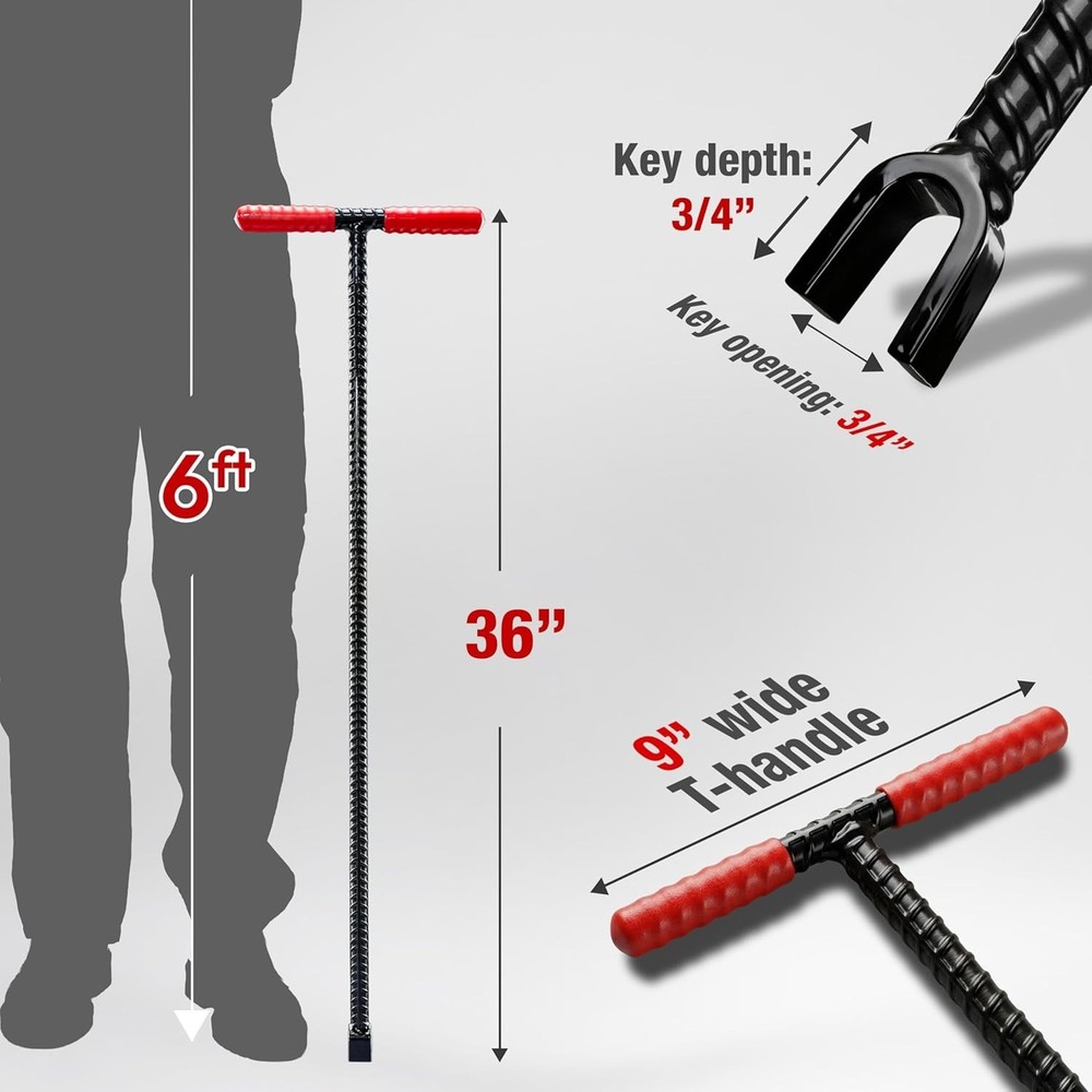 36" Water Meter Key - Steel T Handle