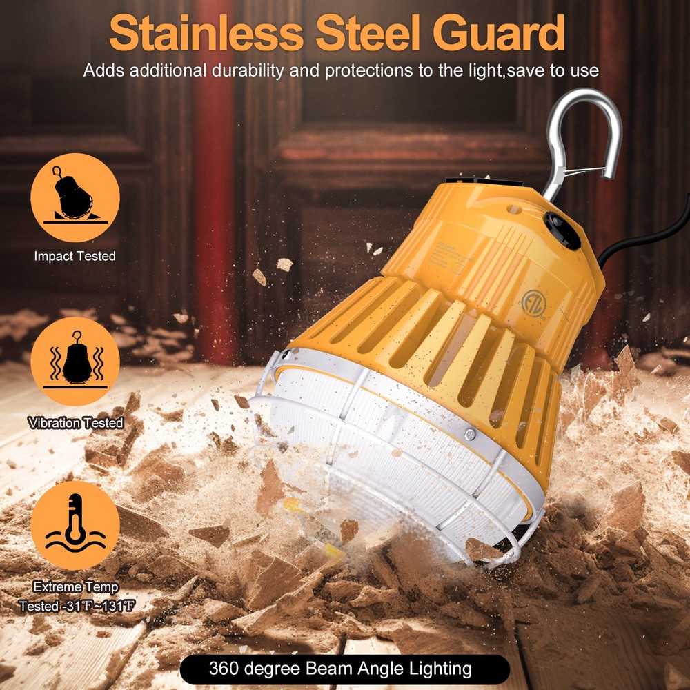 100W LED Temporary Work Light Linkable Construction Lamp with ON/Off Switch&Hook