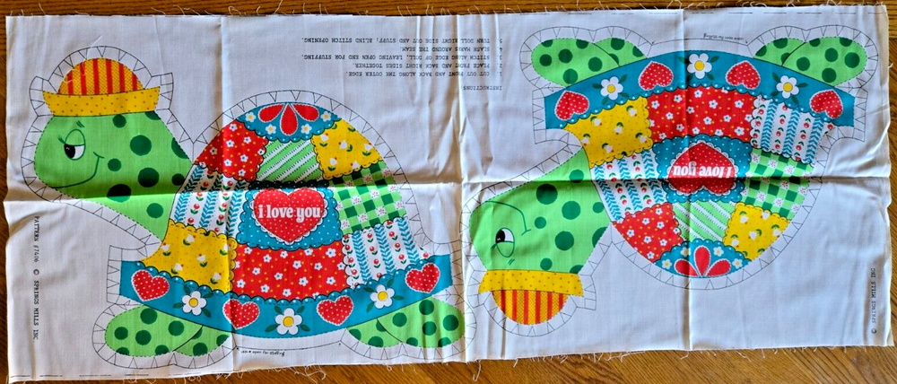 Vintage Fabric Panel Spring Mills Turtle Fabric “I Love You” Pattern # 7406