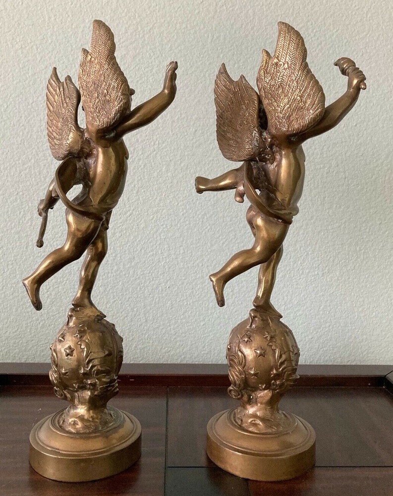 Solid Brass Cherub with Torch and Cupid Bow - Set. 17.5"