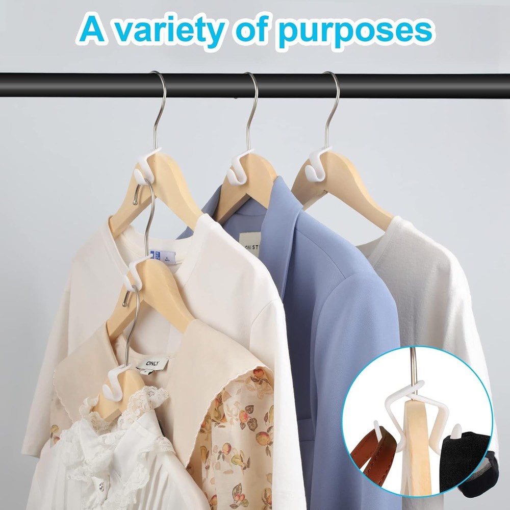 100 PCS Space Saving Hanger Hooks & Clips Plastic Hangers White)