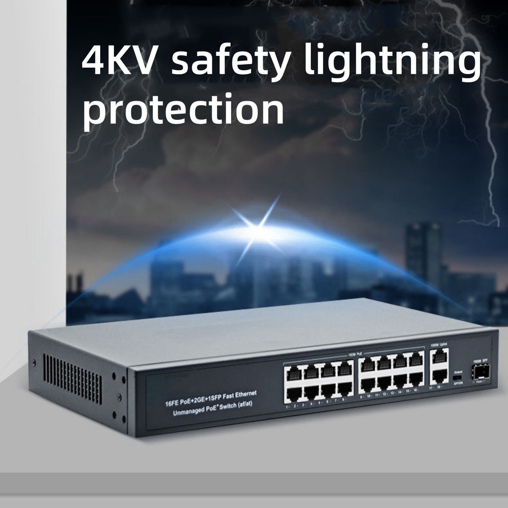 100Mbps 16+2+1 Port POE Switch IEEE802.3af/at Standard Network Camera Accessory
