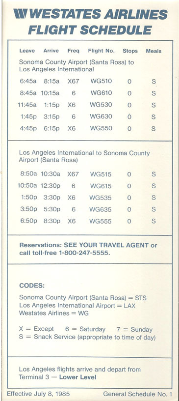 Westates system timetable 7/8/85 [5082] Buy 4+ save 25%