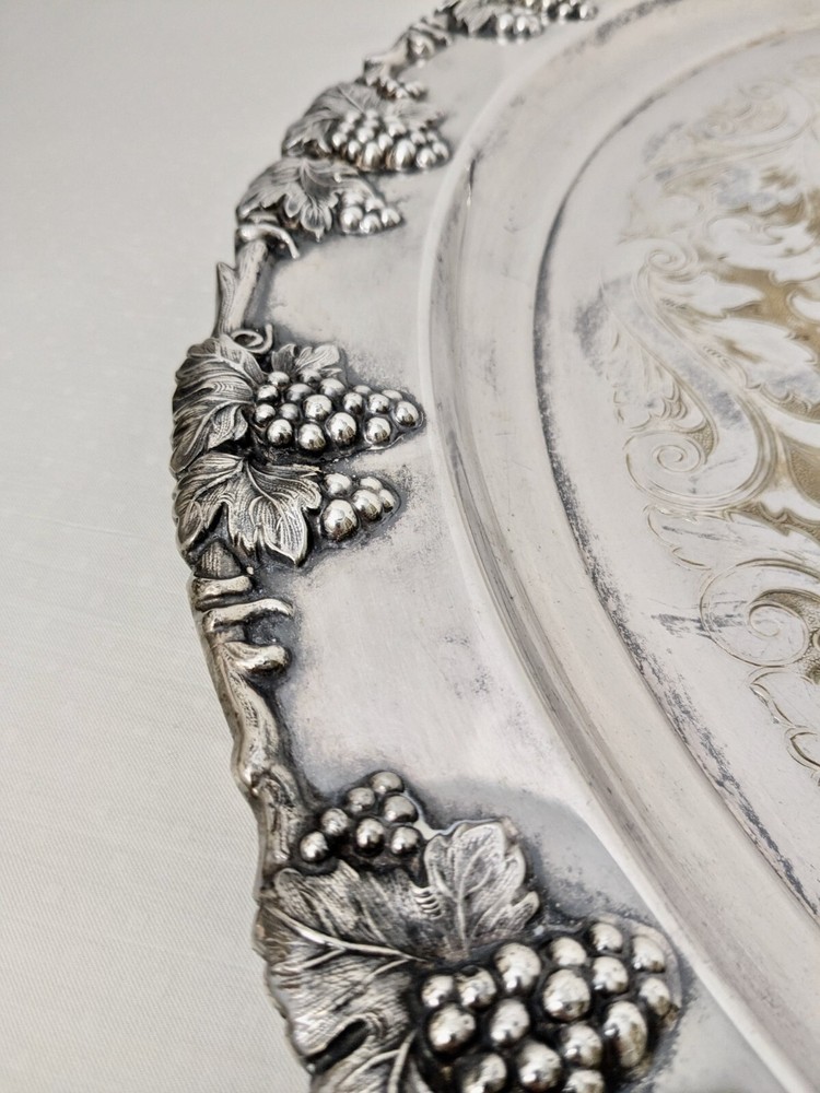 VTG Silver Plate Punchbowl and Tray, Grape & Cable Pattern by Crescent Silver Co