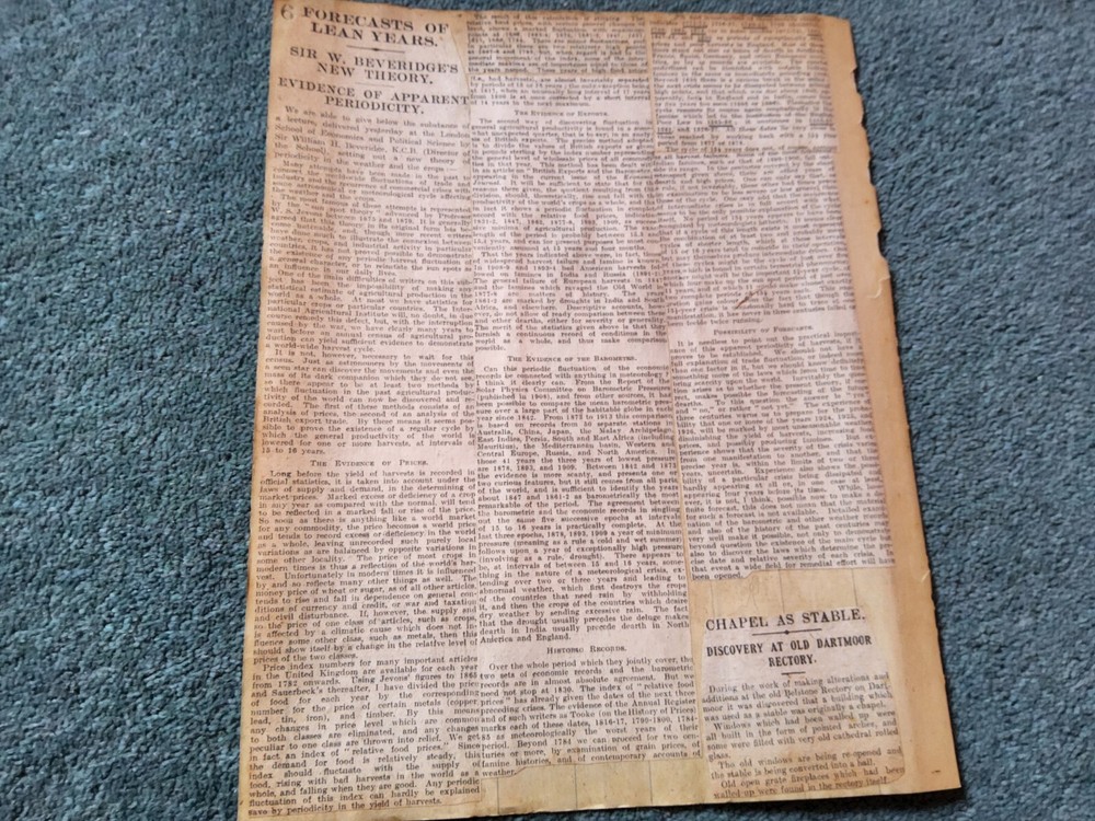 Xm64  Ephemera 1920 Article Sir W Beveridge Lean Years