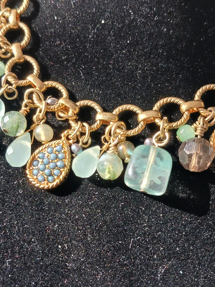 2 Elegant Multi-Layered Gold and Silver Necklaces, Bead Dangles