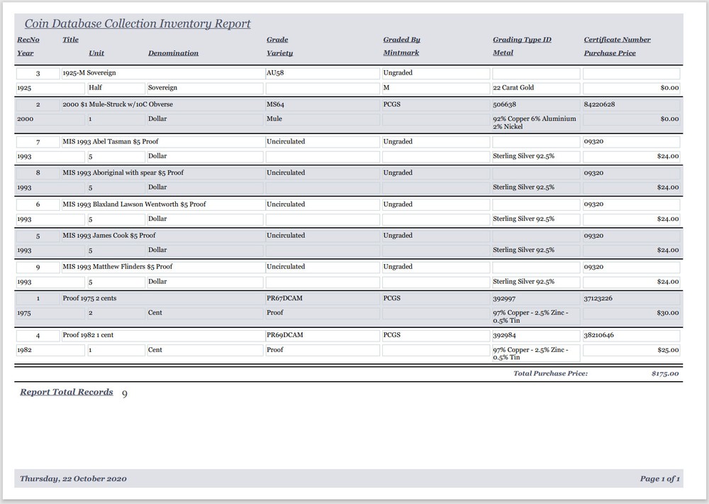 Coin Collector Database Professional Software to suit Windows CDROM