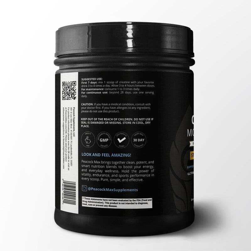 Peacock Max Creatine Monohydrate Powder (500 g, 100 servings)