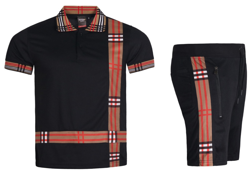 MEN'S 2 PIECE SOLID SUMMER PLAID CHECKER STRIPED CASUAL SHORT SET W/DRAWSTRINGS