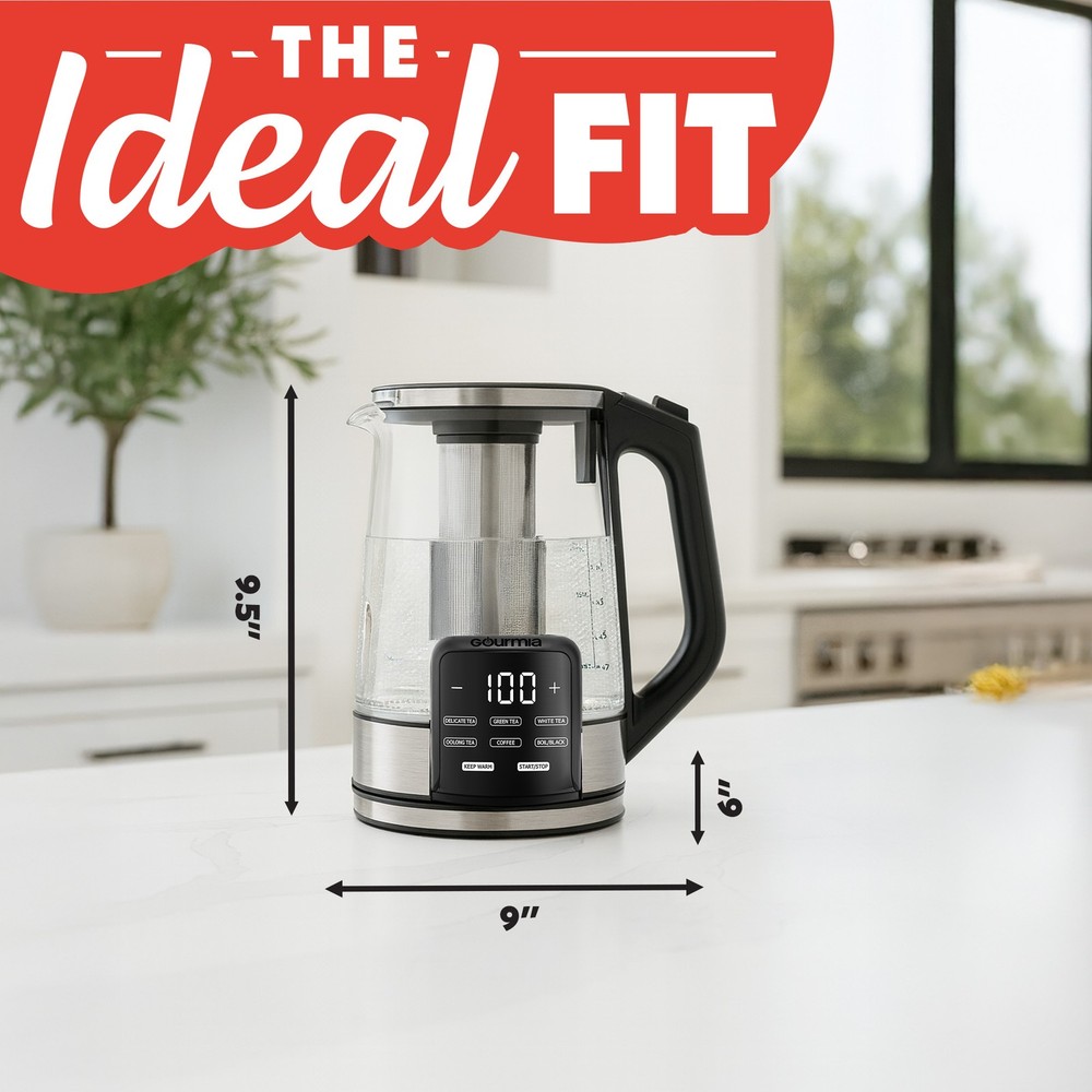 Gourmia Programmable 1.7L Glass Kettle with 6 Presets and Removable Infuser