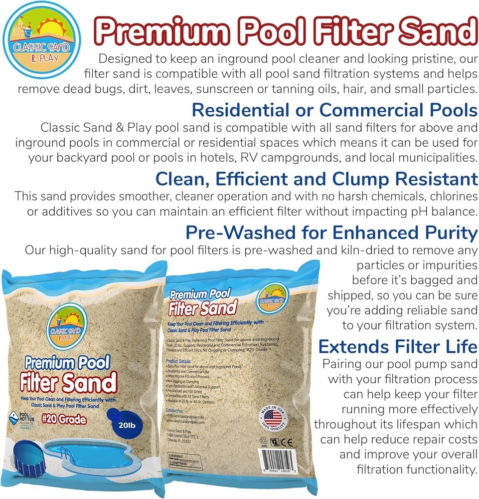 20 lbs Sand for Pools | No Clogging, Enhanced Filtration Efficiency