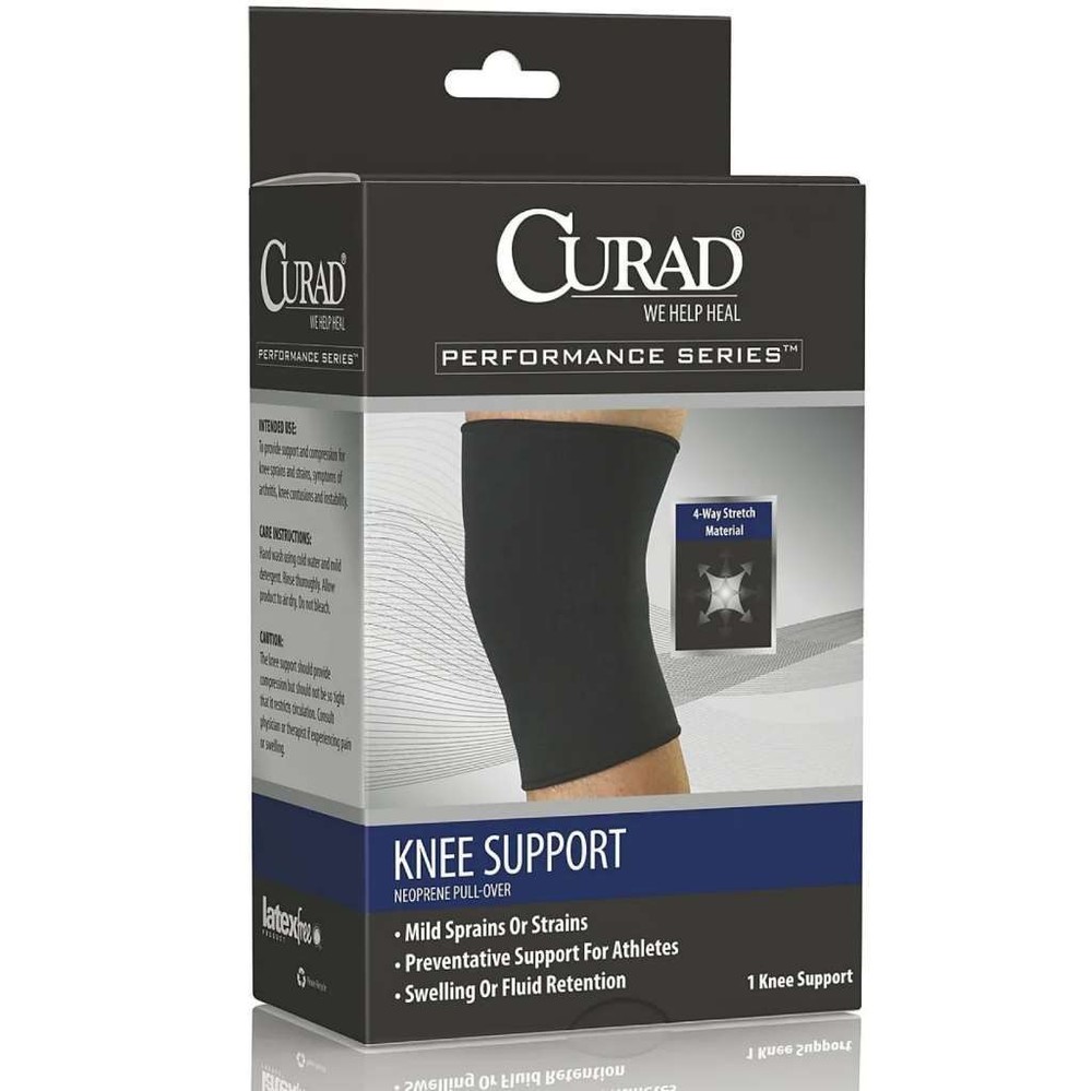 Curad Neoprene Pull-Over Knee Support with Closed Patella Design Black Large